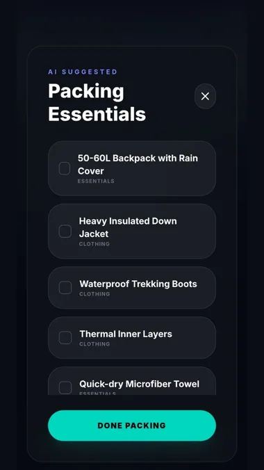 AI Packing List screenshot
